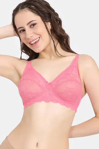 Buy Rosaline Everyday Single Layered Non Wired 3/4th Coverage Sheer Lace Bra - Pink Lemonade